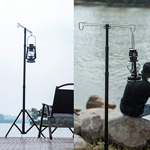 OMUKY Telescopic Lantern Stand with Base Outdoor Camping Lamp Stand Pole Adjustable Lantern Pole (Black) - color: Black