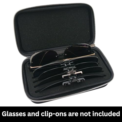 Clip on Case for Glasses, Clip on Sunglasses Case, Glasses Organizer for Clip-on, Semi Hard Shell Zipper Ultra-Light 4 Slots