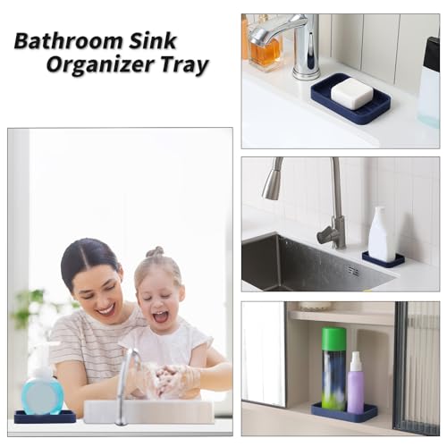 MicoYang Silicone Kitchen Sink Organizer Tray for Multiple Usage,Easy Clean Sponges Holder for Kitchen Bathroom Counter or Sink,Dish Soap Dispenser,Scrubber,Bottle,Cup Navy Blue 4.9”x 3.2” - color: Navy Blue, size: 4.9" x 3.2" x 0.7"