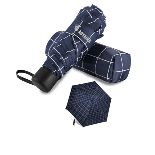 GAOYAING Compact Travel Umbrella with Case Sun&Rain Lightweight Small and Compact Suit for Pocket 34 Inches - color: Blue Grid Pattern, size: 34 Inches