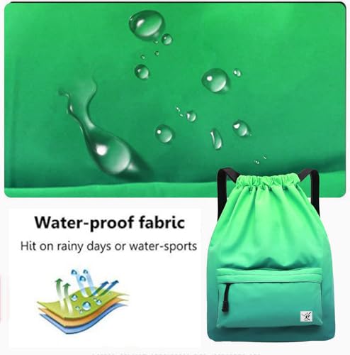 Waterproof Drawstring Bag, Gym Bag Sackpack Sports Beach Backpack for Men Women - color: 11-gradual Green