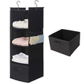 MAX Houser 4-Shelf Hanging Closet Organizer, Space Saver, Cloth Hanging Shelves with 2 Side Pockets, Foldable (Black) | Foldable Fabric Hanging Shelves for Closet, Cloth Hanging Shelves with 2 sturdy hanging hooks, Small Space Saver - color: Black-1
