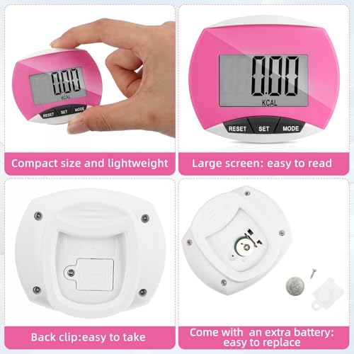 Weewooday Pedometer for Walking Steps and Miles Simple Pedometer Clip on with Large Digital Display Portable LCD Step Counter Bulk Gift for Women Men Adults - color: Pink