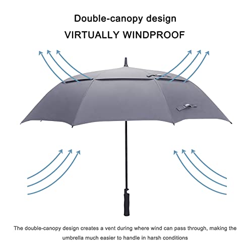 G4Free 47/54/62/68/72 Inch Golf Umbrella Windproof Auto Open Large Umbrella | Oversized Stick Umbrella, Extra Large, Vented Double Canopy, Waterproof 210T Pongee Fabric, Fiberglass Frame, EVA Foam Handle - color: Grey, size: 54 inch