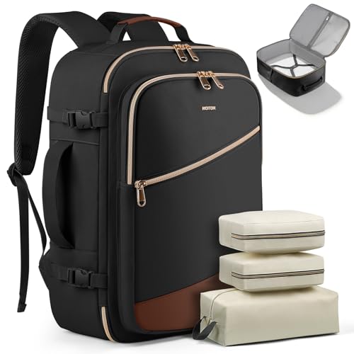 HOTOR Travel Backpack Women, 3 Packing Cubes Carry on Luggage - color: Black, size: 17.3" x 13.0" x 7.9"