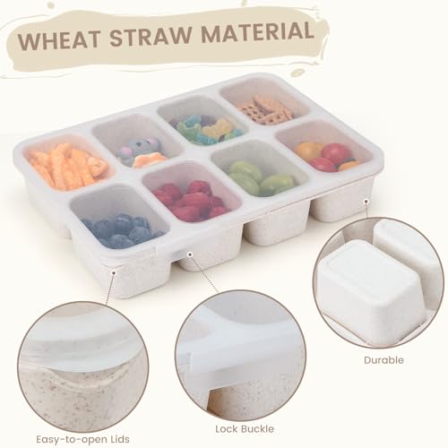 MaMix Snackle Box Container,Leak-Proof Snack Box 8 Compartment Divided Serving Tray with Lid, Dishwasher Safe Food Containers for Fruit Candy Snack Nuts Veggie Party (2 PACK) - color: BEIGE+BEIGE