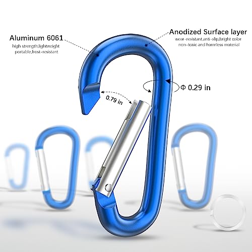 sprookber 3" Aluminum Carabiner D Ring, Caribeener Clips, Spring Snap Hook for Keychain Clip, Set of 10 - color: Blue