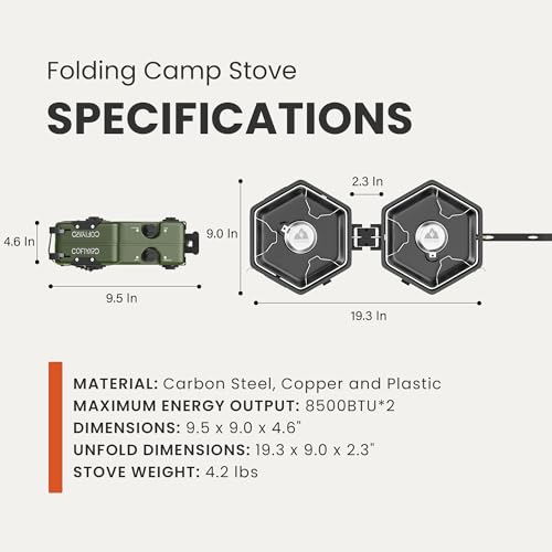 Cofiyard Propane 2-Burner Camping Stove with Carrying Bag and Gas Stove Pressure Regulator, Camping Essentials Folding Camp Stove with Flick-Style Ignition for Backpacking, Outdoor Cooking, Tailgating - color: Green