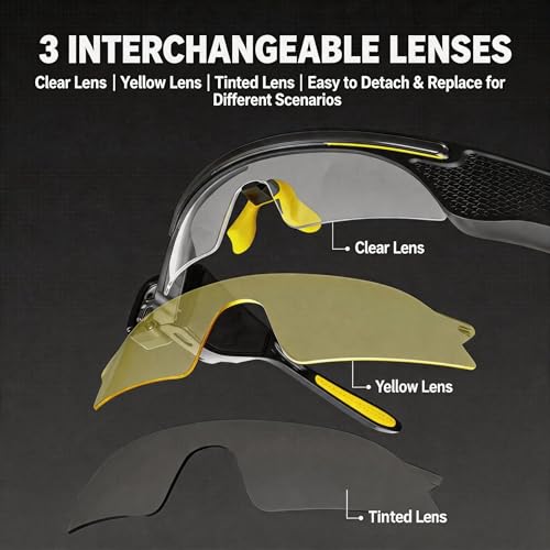 LED Glasses Rechargeable Headlamp with Motion Sensor, 3 Interchangeable Lenses (Clear/Yellow/Gray), Dual Adjustable Spotlights (White/Yellow), Strobe Mode, 3.07 oz, USB C for Camping Fishing Hiking