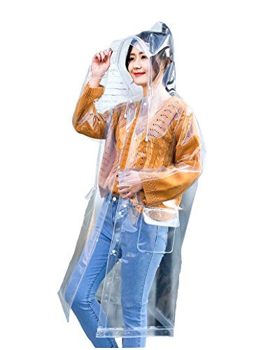 Freesmily Super Transparent Raincoat for Women Fashion EVA Waterproof Rain Poncho with Hood Drawstring - size: Large
