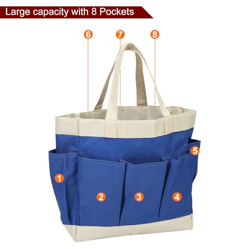 HARFINGTON Garden Tool Bag 11.2" x 5" x 11" Large Oxford Waterproof with Pockets Garden Tote Bag Gardening Plant Tool Organizer Storage Carrier Store for Outdoor Women Men, Blue - color: Blue