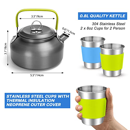 Odoland 15pcs Camping Cookware Mess Kit, Lightweight Pot Pan Kettle Set | Anodized aluminum, for hiking, outdoor cooking and picnic, 1.9L pot 0.8L kettle 0.86L pan mess kit, little compact pot set - style: Black