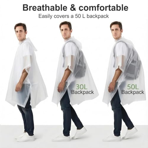 UPSEN Rain Ponchos for Adults, 2 Pcs Reusable Raincoats Coats Jackets Emergency for Women Men with Hood - color: 1 White+1black