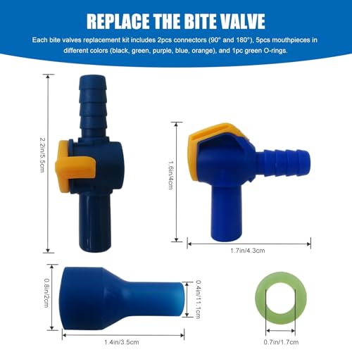 5 PCS Bite Valve Replacement, Mouthpiece Replacement Bite Valve with 2 Straight & Angled Hose Connector for Hydration Bladder and Backpack Water Reservoir Supplies