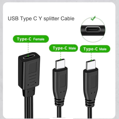 USB C Splitter Charge Cable,1 Feet USB Type C 1 Female to 2 Dual Male Y Splitter Extension Charging Cable(Only for Charging,Can't Transmit Data) - color: Type C female to 2*Type C male