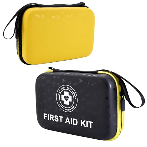 Premium First Aid Kit - 305 Piece Dual-Color Emergency Kit with Hard Shell & Fluorescent Interior Coating, Compact Survival Kit for Home, Car, Travel, Hiking & Outdoor (Black/Yellow) - color: Black/Yellow