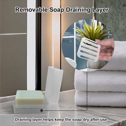 Travel Soap Container with Draining Layer, Square Soap Dish Bar Soap Holder for Shower with Lid Soapbox Bathroom Soap Dishes fit Dr Squatch Bars for Traveling Vonpri (Clear) - color: Clear
