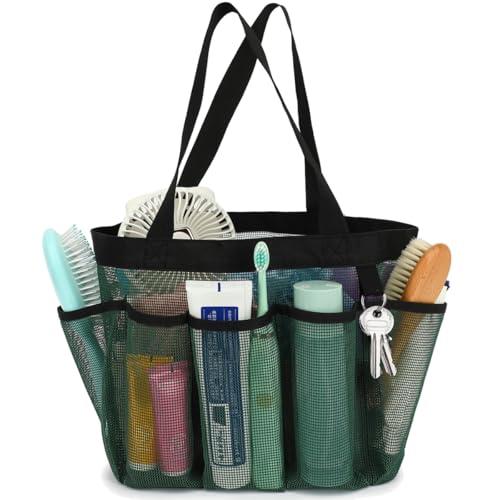 Fammart Mesh Shower Caddy Portable for College Dorm Room Essentials, Odorless Polyester Large Shower Tote Bag with Dual Handles, 8-Pocket Quick-Dry Toiletry Organizer for Travel, Beach, Camping, Gym - color: Multiple Pockets, 1 Pack - Green