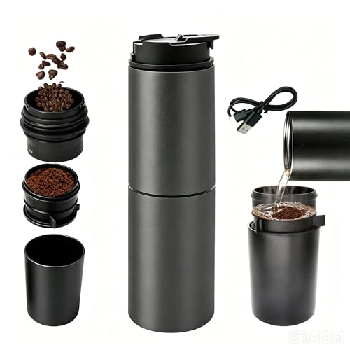 Portable Electric Grind&Brew Pour Over Coffee Maker,All-in-One:Double-Wall SS Tumbler,Stainless Drip Kettle,Permanent Stainless Filter Dripper&Built-in Grinder for Travel,Camping,Office