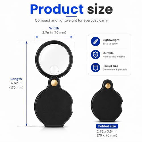 20X Pocket Magnifier, 2026 New Model Mini Folding Magnifiers, 2PCS Pocket Magnifying Glass with Small Viewing Hole Design, Portable Magnifier for Seniors, Hobbyists, Collectors, Students