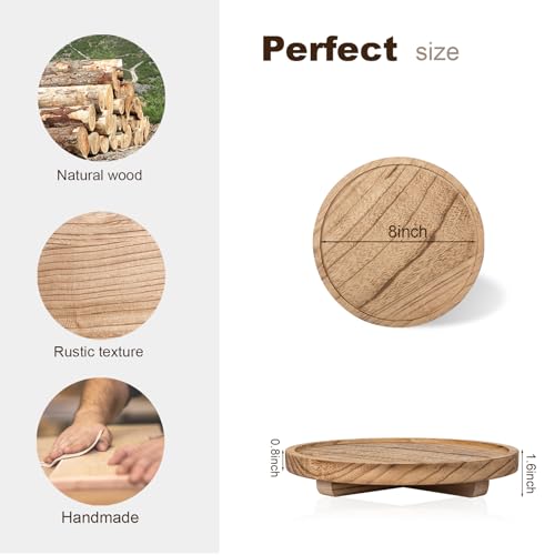 Round Decorative Tray Farmhouse Kitchen Decor Soap Dish, 8" Brown | Waterproof, Lightweight, Easy Clean, Wood Riser Pedestal Stand Accessories for Office Desk, Vanity, Counter, Sink - color: Brown, size: 8"