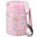 Pawtong 17oz Soup Thermo for Hot Food Kids Insulated Vacuum Food Jar with Stainless Steel Spoon Wide Mouth Thermo Leakproof Lunch Food Container Kids Hot Lunch Box (Pink-Rainbow) - color: Pink-Rainbow