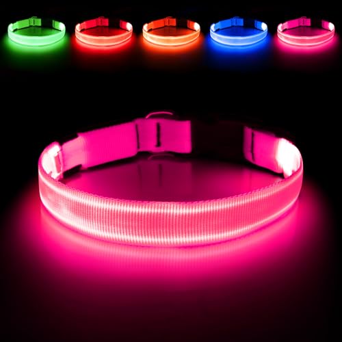 Illumifun LED Dog Collar, USB Rechargeable Light Up Dog Collars, Waterproof Adjustable Safety Collar Light for Small Dogs Walking at Night (Pink, Small) - color: Pink, size: Small