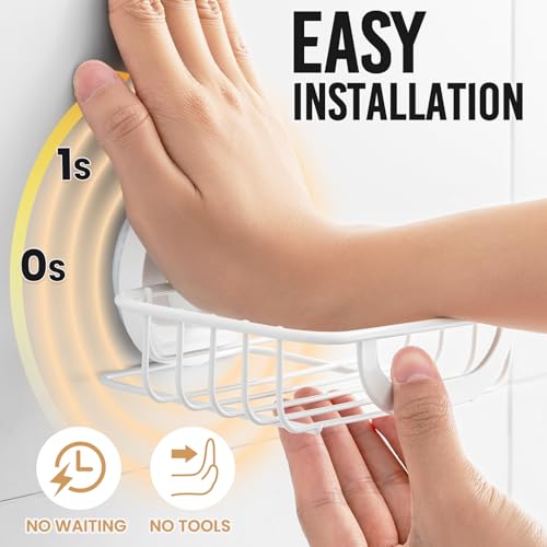 Bar Soap Holder with Hooks, Suction Cup Soap Dish Stainless Steel | Soap Holder Shower Wall Mounted, Soap and Razor Holder for Shower, Rustproof for Bathroom, Sponge Holder Saver, White - color: White, size: 1 Tire