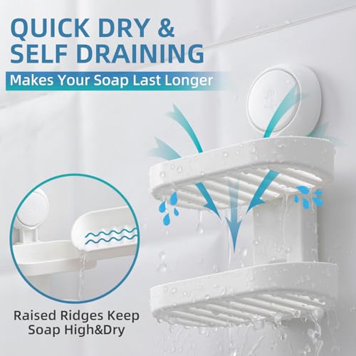 TAILI Soap Holder, Soap Dish for Shower Suction Cup, Bar Soap Holder, White | 2 Layer Removable Soap Holder Shower, Soap Tray for Shower Wall, No drill Sponge Holder, Bathroom & Kitchen, Bath Accessories - color: White, size: 2 Tier