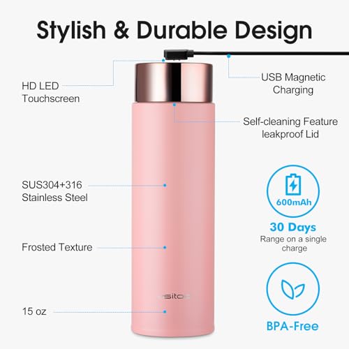 VSITOO S1 Lite 15oz Insulated Stainless Steel Self-Cleaning Water Bottle - color: Pink, size: 15 Ounces