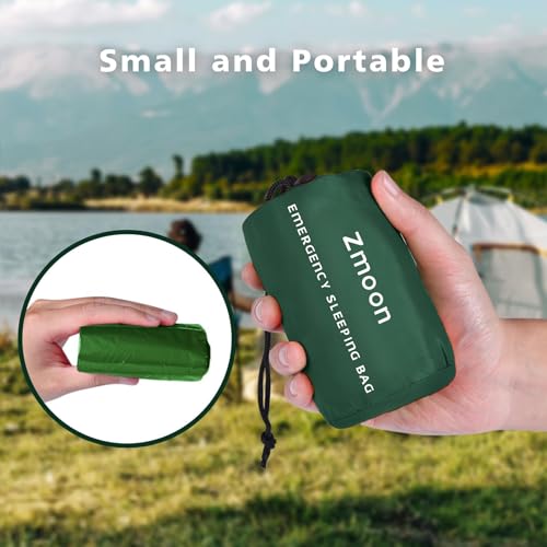 Zmoon Emergency Sleeping Bag Survival Bag, Portable Waterproof Thermal Bivy Sacks,Bivvy Bags,Camping Mylar Sleeping Bag Survival Gear Emergency Blankets Survival Shelter - size: Green Pack of 2