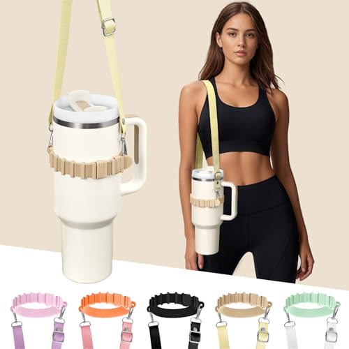 Water Bottle Holder with Strap for Stanley Cup Accessories,Adjustable Shoulder Strap Compatible with Stanley Tumbler,Owala,Hydroflask, YETI and More - color: Khaki