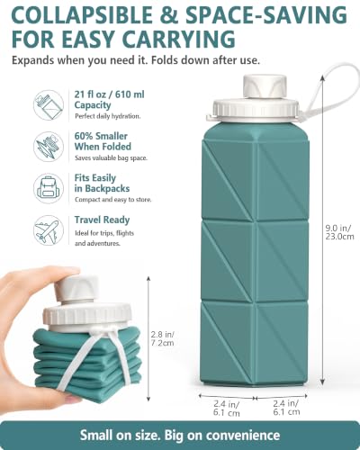 BEAUTAIL Collapsible Water Bottles 21oz/610mL, Silicone Travel Water Bottle - color: Blue