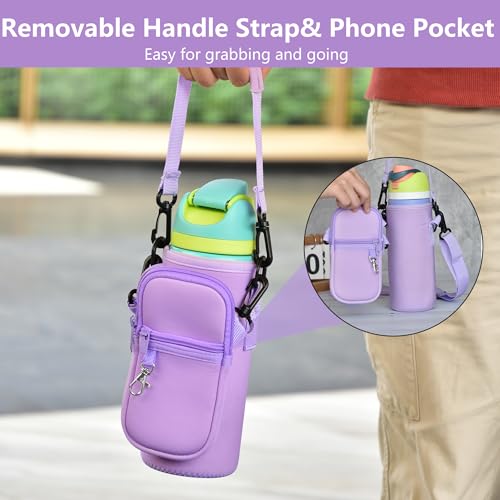 Water Bottle Carrier Bag with Strap, Fits Owala FreeSip 24/32 oz - color: Purple, size: 24 ounce
