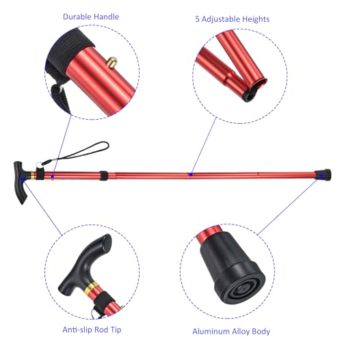 M METERXITY Trekking Poles - Collapsible Hiking Walking Sticks, Telescopic & Folding, Apply to Women Walking Backpacking - color: Red