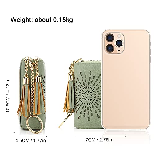 APHISON RFID Credit Card Holder Zipper Card Case Keychain Small Wallet for Women 1942-2 GREEN - color: B-GREEN-2（double zip）