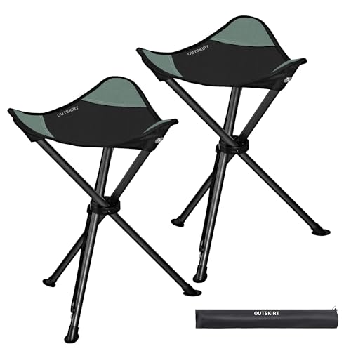 OUTSKIRT Camping Folding Tripod Stools Portable 2 Pack Extra Tall for Adults High Lightweight for Fishing Hiking Backpacking - color: Black and Grey