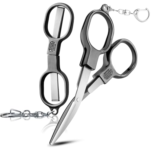 BSADIY 2 Pcs Mini Folding Stainless Steel Badge Scissors with 2 Keychains | Safety Foldable Pocket Small Travel Scissors All Purpose for Travel, Office, Craft, Sewing, Nurse Accessories (Gray Black) - color: Gray Black