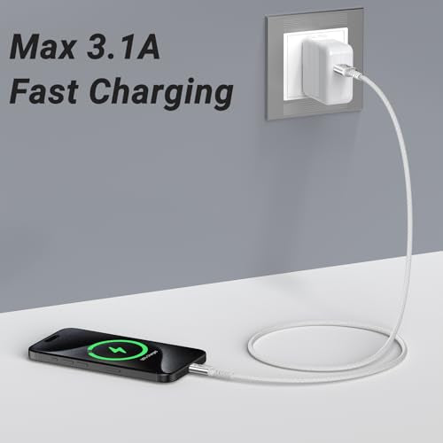Android Auto USB C Cable, 3ft, White, 2 Packs, 10Gbps Data Transfer | 3A Fast Charging, High Speed USB 3.1 Transmission Speed, Braided, Compatible for Carplay, iPhone 16, iPad, MacBook, Galaxy - color: White, size: 3.3 ft