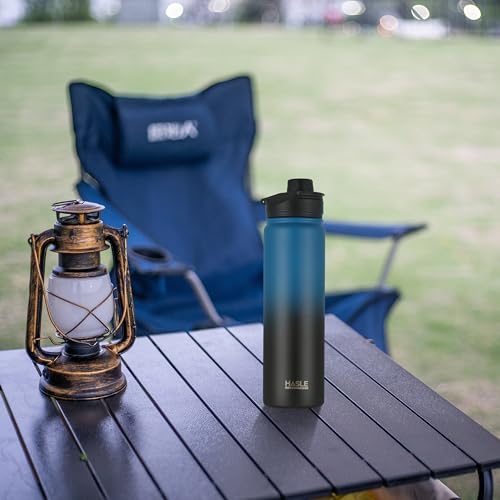 HASLE OUTFITTERS Insulated Water Bottle 22 oz Double Wall Stainless Steel Water Bottle Wide Mouth with Straw Lid & Spout Lid Keeps Cold or Hot(Blue Black Gradient,1) - color: Blue Black Gradient, size: 22 Ounces