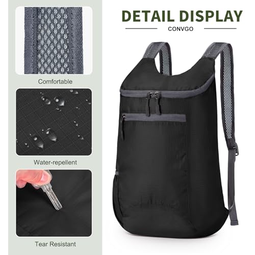 Lightweight Foldable Backpack,Travel Hiking Daypack Packable Bag | Black,20L Folding Backpack for Outdoor, Cycling,Camping, for Men and Women - color: Black