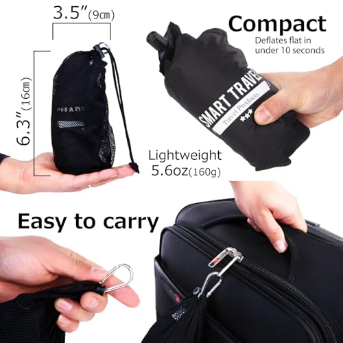 SmartTravel Inflatable Lumbar Support Travel Pillow for Airplane Seat | Adjustable back support cushion for long flights, office & car; eases lower back discomfort; self-inflates, packs small