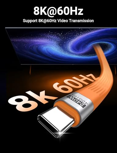 VAFOTON PD 240W Short USB C Cable/USB 4.0 USB C Short Cable/40Gbps Transfer | 8K 60Hz Video Display, Thunderbolt 3/4 for 1Phone16/15, Ma-Book/1Pad Series, Samsung Galaxy, Android Auto, VR - color: Orange