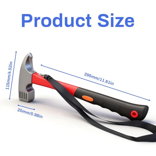 Camping Hammer with Tent Stake Remover, 12" Heavy Duty Steel Tent Mallet Rubber Covered Anti-Slip Handle & Holding Strap Multi-Functional for Camping, Backpacking, Hard Places (Orange) - color: Orange