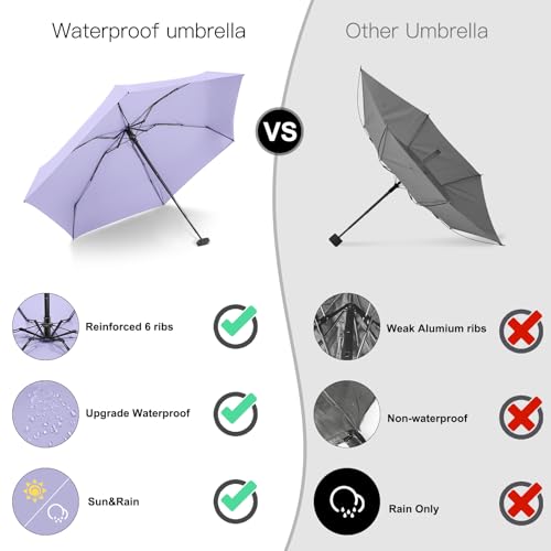 Mini Travel Umbrella Compact for Purse Lightweight Nano Waterproof for Rain - color: 0601.Light Purple