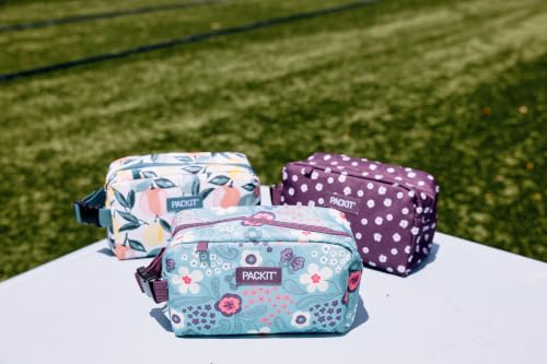 PackIt Freezable Snack Box, Ditsy Daisy Plum | Built-in ice packs, EcoFreeze+ Technology, Mini cooler, Office snacks, Small lunches, Buckle handle, Collapsible, Reusable - color: Ditsy Daisy Plum