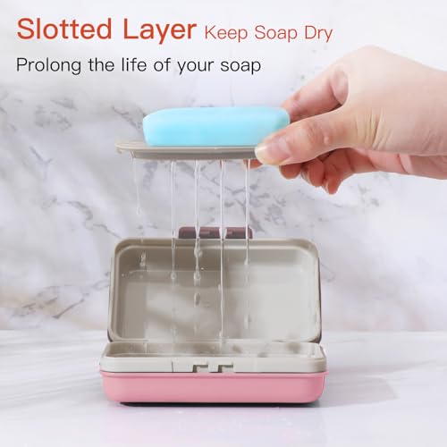 Quatish Leakproof Bar Soap Holder Dish with Lid for Shower, Portable 1 Pack Travel Soap Case Box for Gym, Camping, Hiking, Outdoor Use, Travel Size Toiletries Essentials, Keeps Soap Dry, Pink - color: Pink