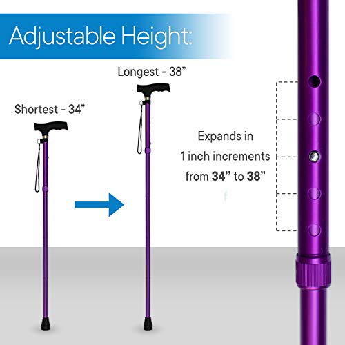 RMS Folding Cane, Adjustable, Lightweight Offset Walking Cane - color: Lavender