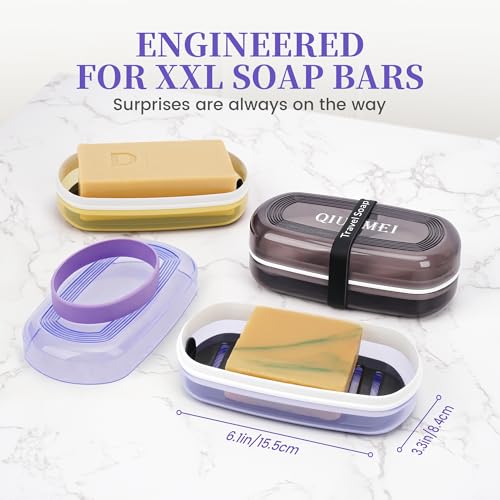 Shampoo Bar Holder and Soap Case, Leakproof Travel Container with Lid & Drain Tray, Includes Silicone Strap and Soap Bag, Compatible with Kitsch Solid Shampoo & Conditioner Bars(Grape Purple, Large) - color: Grape Purple Style A-large