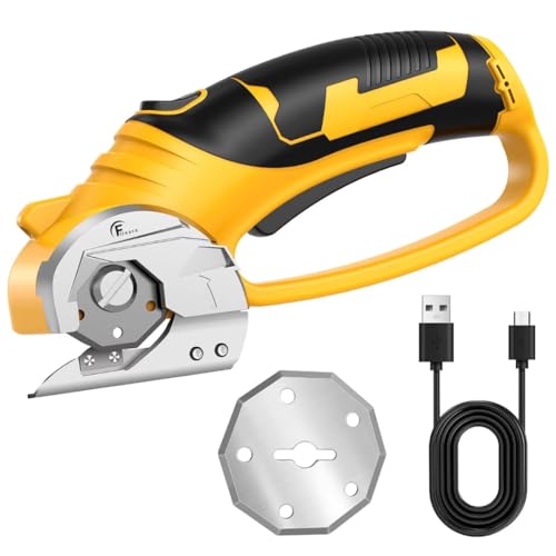 Cordless Electric Scissors 3.6V – Rechargeable Rotary Blade Cardboard Cutter with Safety Lock, Ergonomic Grip & USB Charging – Perfect for Cardboard, Fabrics, Leather & DIY Projects - Yellow - color: Yellow